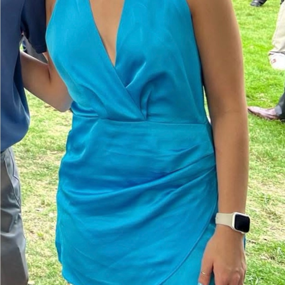 Blue Satin Halter Dress/Romper